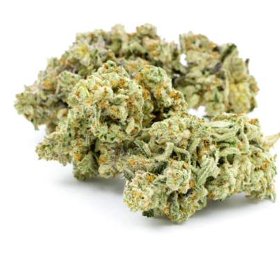 Marijuana flower, often called buds or cannbis, against an isolated white background shot in a dispensary in Oregon where these drugs are now legal.